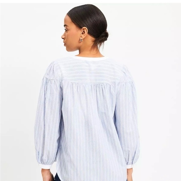 LOFT Blue Puff Sleeve Mandarin Collar Blouse - Picture 3 of 3